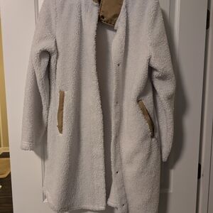 Cream Teddy Sherpa Coat with Tan Trim